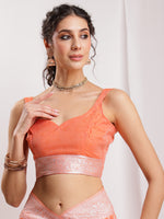 Thumbnail for Janasya Peach Silk Blend Floral Jacquard Saree