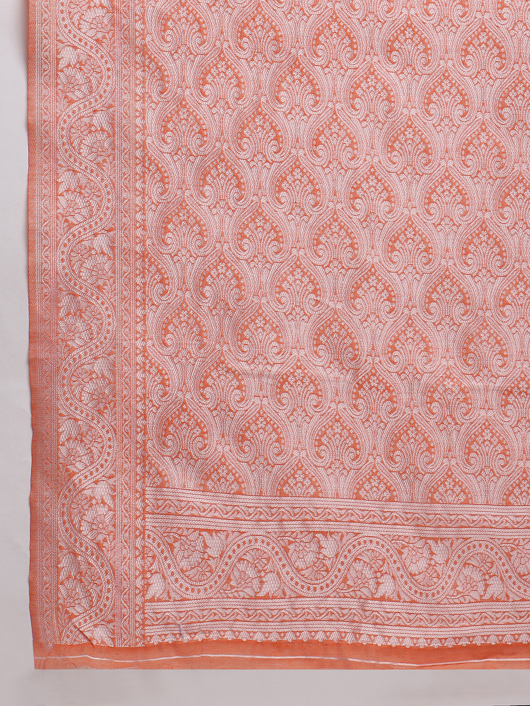 Janasya Peach Silk Blend Floral Jacquard Saree