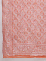 Thumbnail for Janasya Peach Silk Blend Floral Jacquard Saree