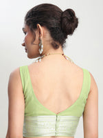 Thumbnail for Janasya Light Green Silk Blend Floral Jacquard Saree