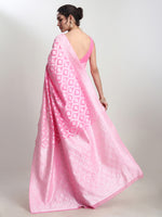 Thumbnail for Janasya Pink Silk Blend Floral Jacquard Saree