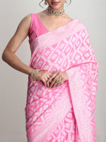 Thumbnail for Janasya Pink Silk Blend Floral Jacquard Saree