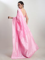 Thumbnail for Janasya Pink Silk Blend Floral Jacquard Saree