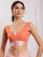 Thumbnail for Janasya Peach Silk Blend Floral Jacquard Saree