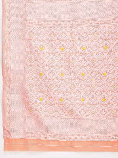 Janasya Peach Silk Blend Floral Jacquard Saree - Distacart