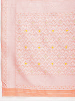 Thumbnail for Janasya Peach Silk Blend Floral Jacquard Saree