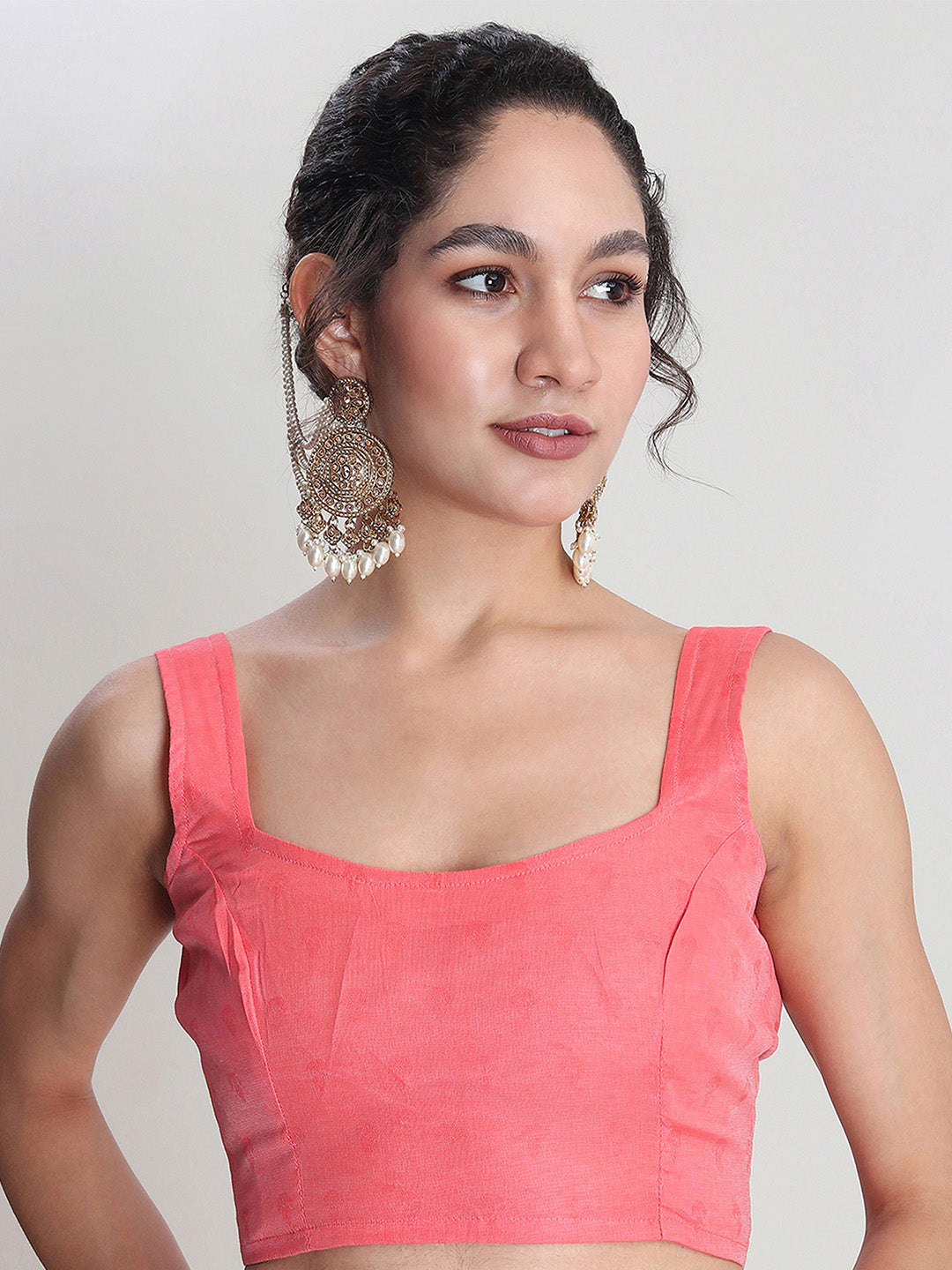 Janasya Coral Silk Blend Floral Jacquard Saree