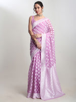 Thumbnail for Janasya Lavender Silk Blend Floral Jacquard Saree