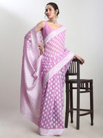 Thumbnail for Janasya Lavender Silk Blend Floral Jacquard Saree