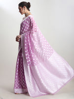 Thumbnail for Janasya Lavender Silk Blend Floral Jacquard Saree