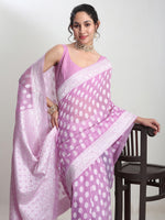 Thumbnail for Janasya Lavender Silk Blend Floral Jacquard Saree