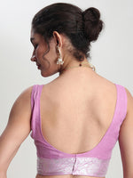 Thumbnail for Janasya Lavender Silk Blend Floral Jacquard Saree