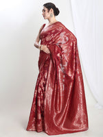 Thumbnail for Janasya Red Silk Blend Floral Jacquard Saree