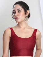 Thumbnail for Janasya Red Silk Blend Floral Jacquard Saree