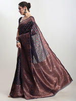 Thumbnail for Janasya Indigo Silk Blend Floral Jacquard Saree