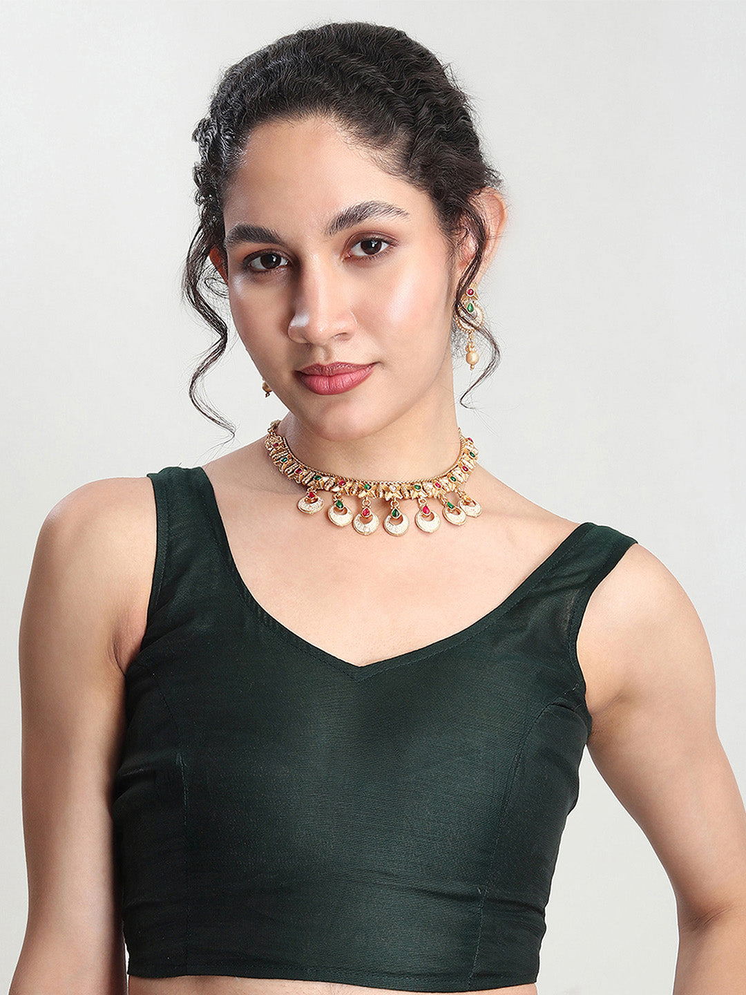 Janasya Dark Green Silk Blend Floral Jacquard Saree