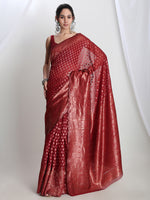 Thumbnail for Janasya Red Silk Blend Floral Jacquard Saree