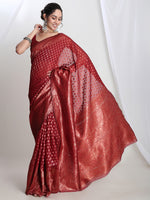 Thumbnail for Janasya Red Silk Blend Floral Jacquard Saree