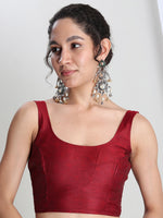 Thumbnail for Janasya Red Silk Blend Floral Jacquard Saree
