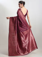 Thumbnail for Janasya Purple Silk Blend Floral Jacquard Saree