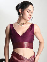 Thumbnail for Janasya Purple Silk Blend Floral Jacquard Saree