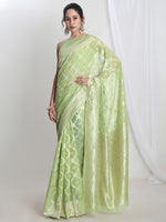 Thumbnail for Janasya Light Green Silk Blend Geometric Jacquard Saree