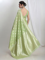 Thumbnail for Janasya Light Green Silk Blend Geometric Jacquard Saree