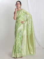 Thumbnail for Janasya Light Green Silk Blend Geometric Jacquard Saree