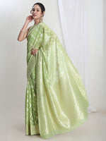 Thumbnail for Janasya Light Green Silk Blend Geometric Jacquard Saree