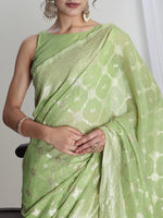 Thumbnail for Janasya Light Green Silk Blend Geometric Jacquard Saree