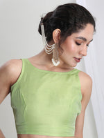 Thumbnail for Janasya Light Green Silk Blend Geometric Jacquard Saree