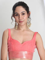 Thumbnail for Janasya Peach Silk Blend Leaf Motifs Jacquard Saree