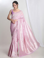 Thumbnail for Janasya Lavender Silk Blend Leaf Motifs Jacquard Saree