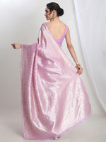 Thumbnail for Janasya Lavender Silk Blend Leaf Motifs Jacquard Saree