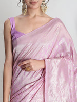 Thumbnail for Janasya Lavender Silk Blend Leaf Motifs Jacquard Saree