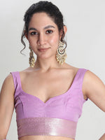 Thumbnail for Janasya Lavender Silk Blend Leaf Motifs Jacquard Saree