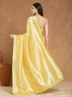 Thumbnail for Janasya Yellow Silk Blend Leaf Motifs Jacquard Saree
