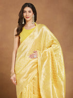 Thumbnail for Janasya Yellow Silk Blend Leaf Motifs Jacquard Saree