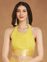 Thumbnail for Janasya Yellow Silk Blend Leaf Motifs Jacquard Saree