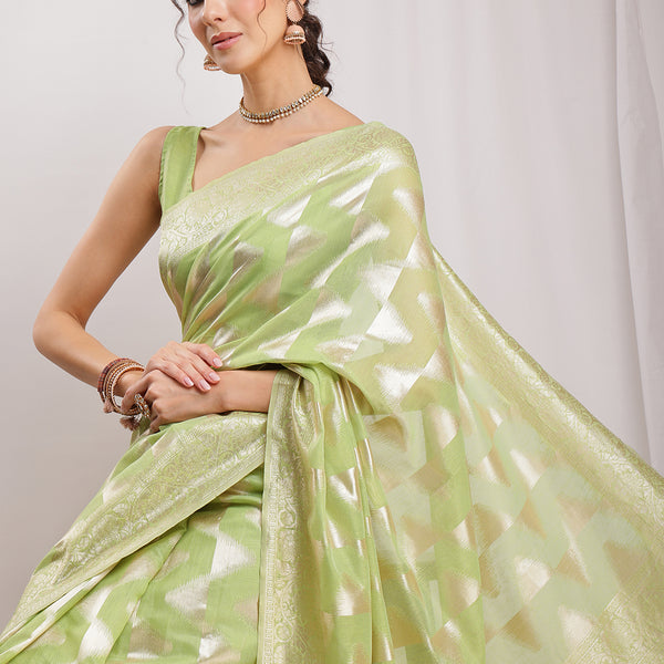 Janasya Navy Blue Silk Blend Geometric Jacquard Saree