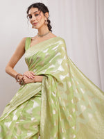 Thumbnail for Janasya Navy Blue Silk Blend Geometric Jacquard Saree