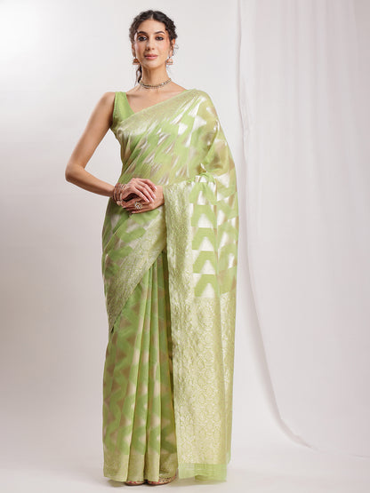 Janasya Navy Blue Silk Blend Geometric Jacquard Saree - Distacart
