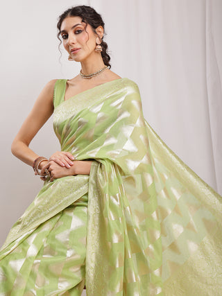 Janasya Navy Blue Silk Blend Geometric Jacquard Saree