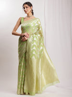 Thumbnail for Janasya Navy Blue Silk Blend Geometric Jacquard Saree