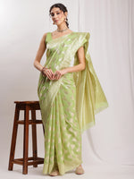 Thumbnail for Janasya Navy Blue Silk Blend Geometric Jacquard Saree