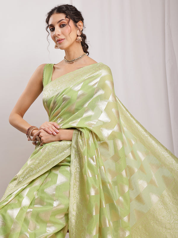 Janasya Navy Blue Silk Blend Geometric Jacquard Saree