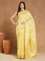 Thumbnail for Janasya Yellow Silk Blend Geometric Jacquard Saree