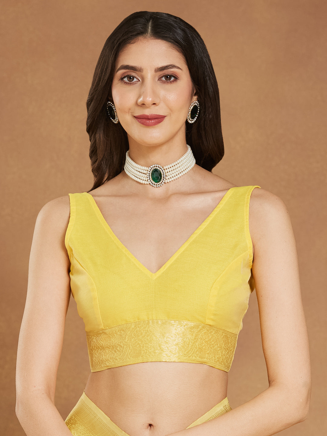 Janasya Yellow Silk Blend Geometric Jacquard Saree
