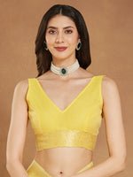 Thumbnail for Janasya Yellow Silk Blend Geometric Jacquard Saree