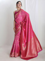 Thumbnail for Janasya Pink Silk Blend Floral Jacquard Saree